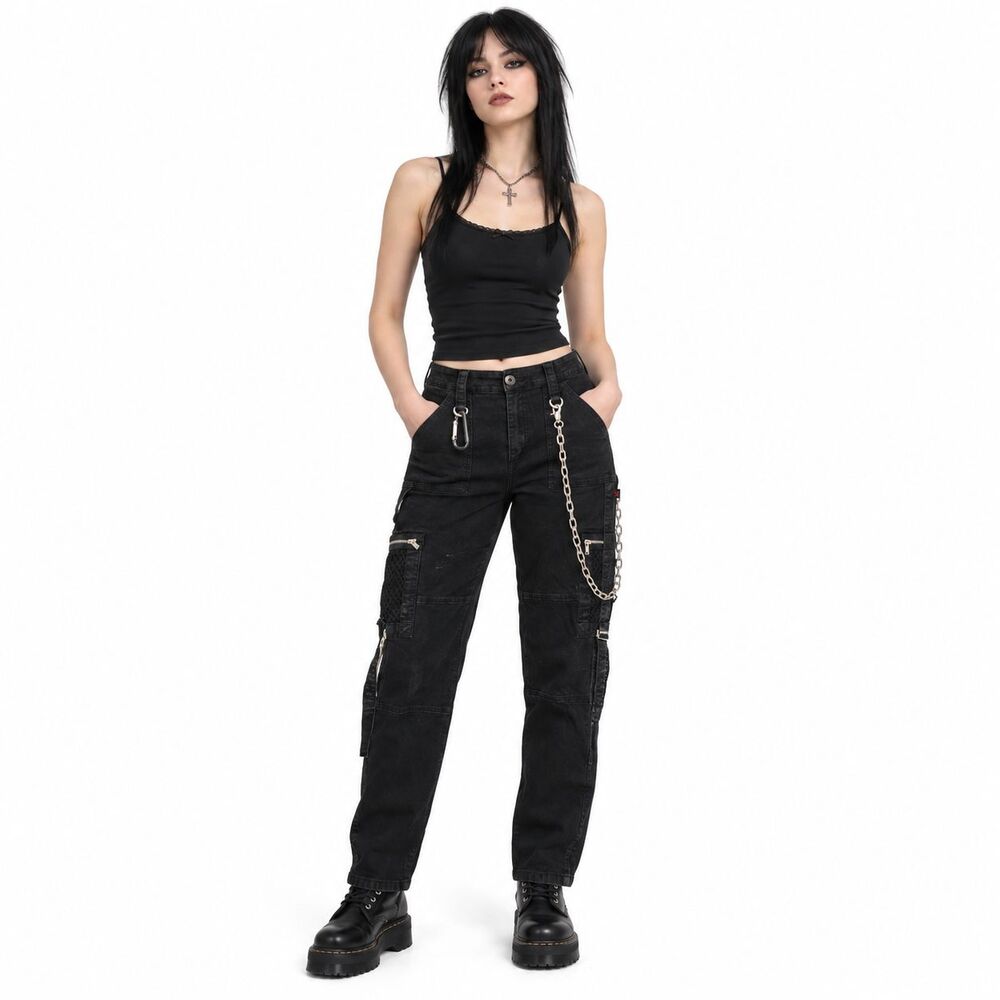 Royal Bones Daang Goodman Black Cargo Pants Size 5 Chain Zip Goth Punk Y2K
